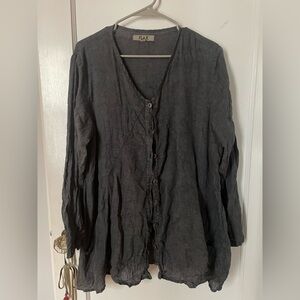 Flax Charcoal Gray Linen Button-Front Tunic